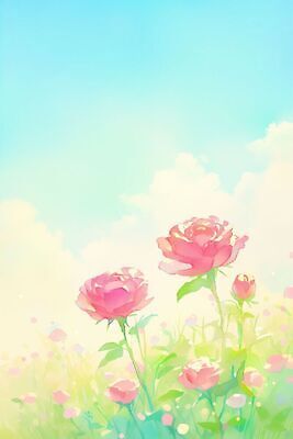 JPG 식물 꽃 꽃밭 일러스트 하늘 수채화 풍경 장미 봄 국내일러스트 AI일러스트 AI콘텐츠 계절 파일형식