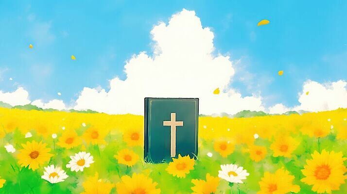 JPG 꽃 기독교 종교 일러스트 자연 하늘 풍경 초원 평화 성경 희망 봄 성장 국내일러스트 AI일러스트 AI콘텐츠 식물 계절 감정 컨셉 종교용품 생태계 파일형식