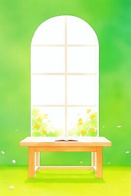 JPG 나무 꽃 기독교 일러스트 창문 자연 탁자 하늘 책 봄 현관문 그림 국내일러스트 AI일러스트 AI콘텐츠 식물 계절 종교 가구 문 생태계 파일형식