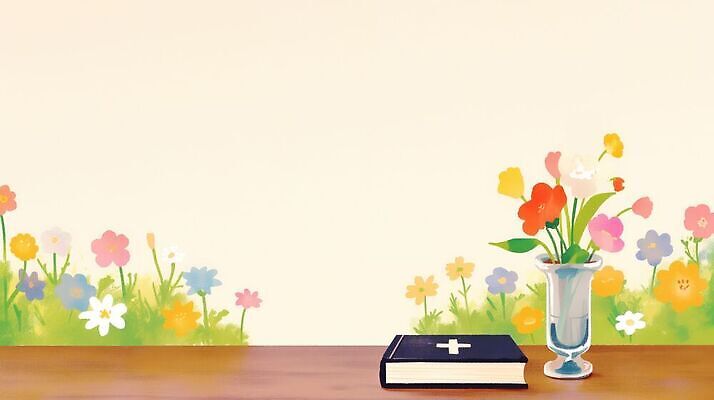 JPG 꽃 기독교 꽃다발 일러스트 자연 탁자 책 꽃병 성경 봄 감성 국내일러스트 AI일러스트 AI콘텐츠 식물 계절 종교 가구 컨셉 종교용품 생태계 파일형식