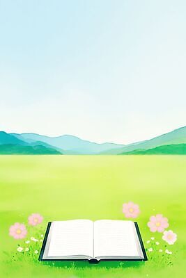 JPG 꽃 기독교 여유 꽃밭 일러스트 자연 하늘 휴식 풍경 초원 책 봄 국내일러스트 AI일러스트 AI콘텐츠 식물 계절 감정 종교 컨셉 생태계 파일형식