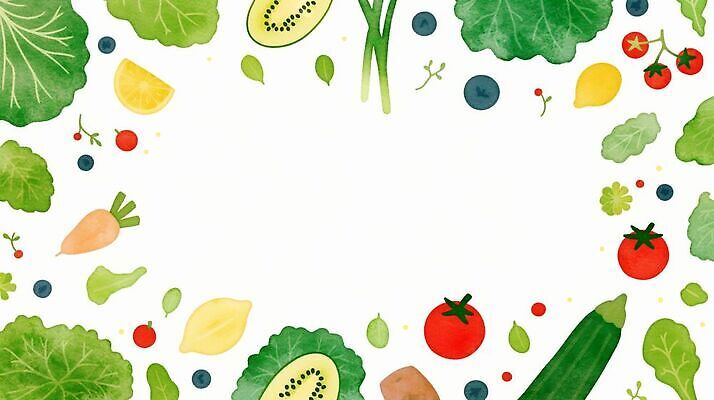 JPG 웰빙 백그라운드 토마토 채소 과일 일러스트 양파 오이 건강 키위 당근 신선 상추 레몬 블루베리 카피스페이스 배경지 국내일러스트 AI일러스트 AI콘텐츠 뿌리채소 공백 파일형식