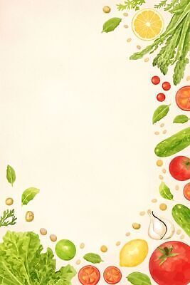 JPG 웰빙 백그라운드 토마토 채소 과일 일러스트 고추 양파 오이 건강 빨간색 신선 레몬 생강 카피스페이스 배경지 국내일러스트 AI일러스트 AI콘텐츠 컬러 공백 파일형식