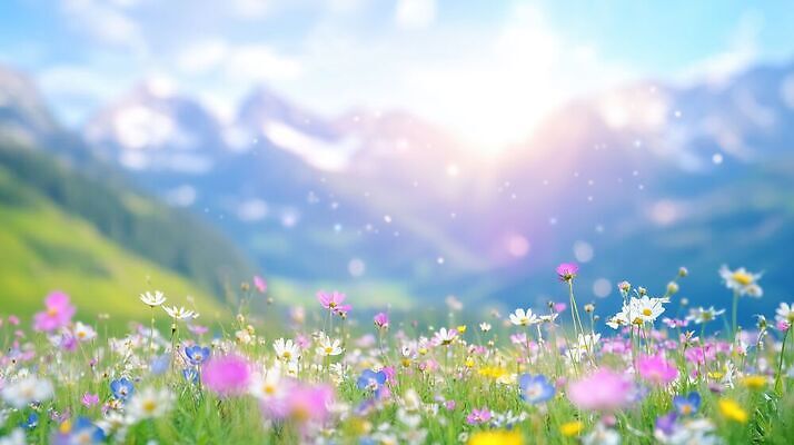 JPG 편집이미지 꽃 자연 하늘 산 풍경 봄 들꽃 산맥 편집실사 AI포토 AI콘텐츠 식물 계절 CG 생태계 파일형식