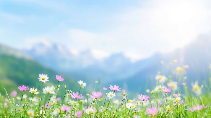 JPG 식물 편집이미지 꽃 자연 하늘 산 풍경 야외 봄 들꽃 편집실사 AI포토 AI콘텐츠 계절 CG 생태계 파일형식