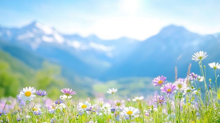 JPG 편집이미지 꽃 자연 하늘 날씨 산 풍경 봄 들꽃 편집실사 AI포토 AI콘텐츠 식물 계절 CG 생태계 파일형식