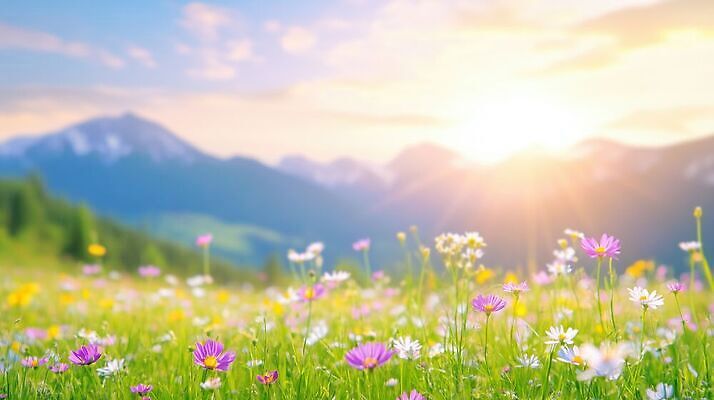 JPG 편집이미지 꽃 자연 하늘 산 풍경 일출 봄 들꽃 편집실사 AI포토 AI콘텐츠 식물 계절 노을 CG 생태계 파일형식