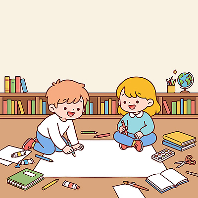 손 종이 어린이 일러스트 학교 모션 색연필 책장 바닥 대화 미술 책 친구 학습 장난감 물감 즐거움 그림 놀기 진로 창의력 국내일러스트 AI파일 교육 감정 가구 관계 문화예술 학용품 말하기 사람 신체부위 미술도구 파일형식 벡터