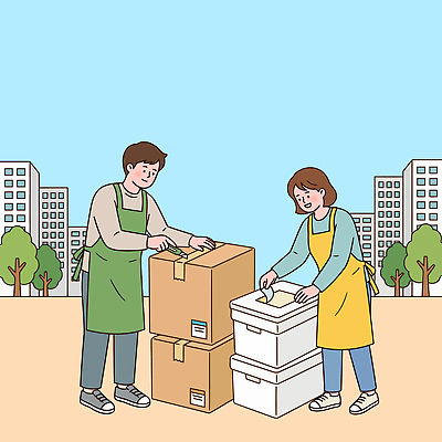 나무 여자 남자 일러스트 모션 협력 건물 상자 작업 정리 공터 국내일러스트 AI파일 식물 건축물 사람 파일형식 벡터