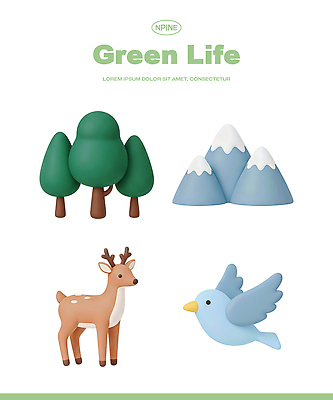 PSD 나무 편집이미지 자연 조류 사슴 산 환경 친환경 편집3D 식물 동물 포유류 3D 생태계 파일형식