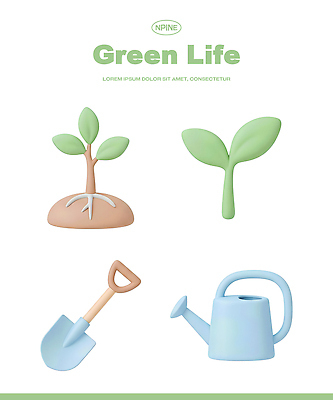 PSD 식물 편집이미지 잎 자연 환경 물뿌리개 성장 도구 삽 원예 뿌리 편집3D 취미 3D 생태계 파일형식