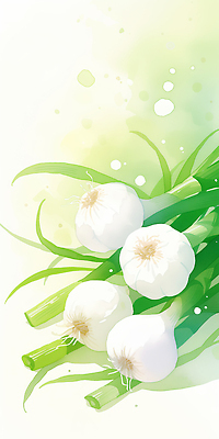 JPG 백그라운드 채소 일러스트 재료 수채화 건강 마늘 초록색 신선 국내일러스트 AI일러스트 AI콘텐츠 컬러 파일형식