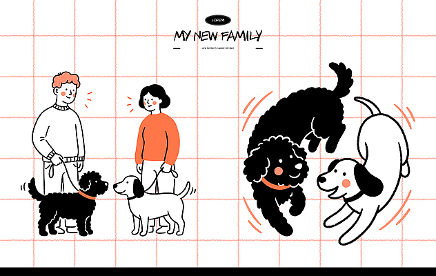 동물 일러스트 가족 놀이 사람 반려동물 산책 만남 개 강아지 즐거움 외출 동반자 유대감 국내일러스트 AI파일 감정 컨셉 포유류 관계 휴식 파일형식 벡터