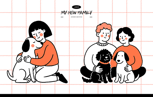 동물 학생 행복 일러스트 가족 사랑 웃음 사람 친구 반려동물 다정 기쁨 만남 개 국내일러스트 AI파일 감정 컨셉 포유류 관계 표정 파일형식 벡터