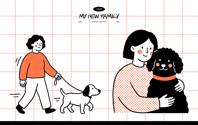 동물 여자 행복 일러스트 가족 함께함 사랑 사람 친구 반려동물 산책 개 강아지 외출 동반자 국내일러스트 AI파일 감정 컨셉 포유류 관계 휴식 파일형식 벡터