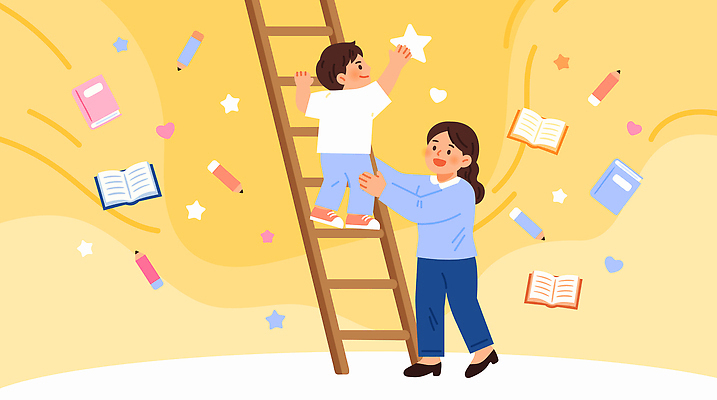 자연요소 감정 컨셉 가족 관계 모션 문구용품 사람 도구 공동체 파일형식 벡터 어린이 사다리 별 엄마 도움 학용품 책 오르기 교육 성장 꿈 노력 행복 국내일러스트 일러스트 AI파일 사회 함께함