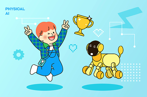 행복 어린이 포즈 일러스트 기쁨 우승 트로피 로봇 상상력 창의력 AI_인공지능 국내일러스트 AI파일 감정 사람 최고 상_우승 파일형식 벡터