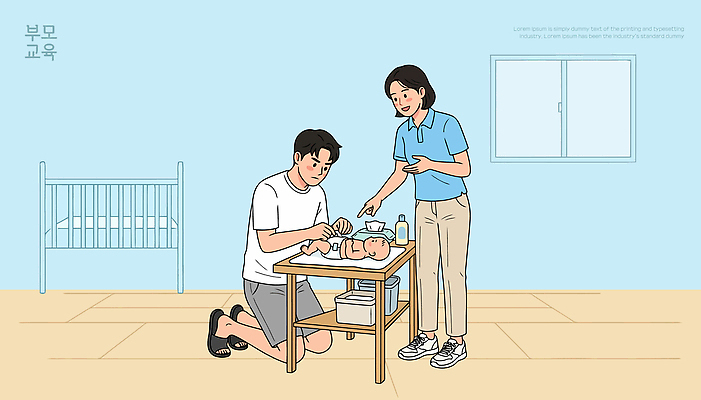 여자 교육 남자 일러스트 가정 가족 모션 엄마 부모 아기용품 육아 아기 아빠 간호 기저귀 돌봄 부모교육 국내일러스트 AI파일 관계 사람 오브젝트 파일형식 벡터