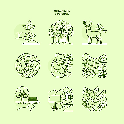 나무 식물 동물 지구 라인일러스트 일러스트 자연 조류 날씨 사슴 물 강 자연보호 환경 숲 판다 생태계 에코라이프 국내일러스트 AI파일 자연요소 라이프스타일 곰 포유류 보호 에코 파일형식 벡터