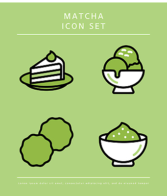 아이콘 그릇 아이스크림 디저트 초록색 세트 과자 케이크 다과 말차 2D아이콘 AI파일 식기 음식 컬러 차_음료 파일형식 벡터