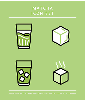 아이콘 음료 재료 디저트 컵 초록색 세트 얼음 설탕 말차 2D아이콘 AI파일 자연요소 식기 음식 컬러 차_음료 파일형식 벡터