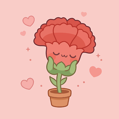 식물 캐릭터 꽃 화분 일러스트 사랑 빨간색 귀여움 하트 카네이션 감사 국내일러스트 AI파일 모양 감정 컬러 컨셉 파일형식 벡터
