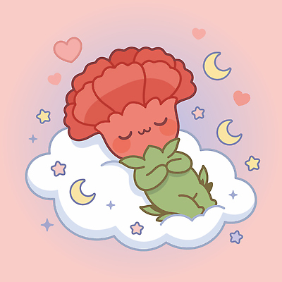 식물 캐릭터 꽃 별 일러스트 하늘 휴식 사랑 달 카네이션 감사 안락 아기자기 국내일러스트 AI파일 자연요소 감정 컨셉 파일형식 벡터