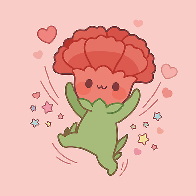 캐릭터 꽃 별 분홍색 일러스트 사랑 귀여움 하트 카네이션 감사 국내일러스트 AI파일 자연요소 모양 식물 감정 컬러 컨셉 파일형식 벡터