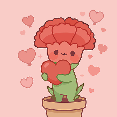 식물 캐릭터 화분 분홍색 일러스트 사랑 귀여움 하트 카네이션 감사 국내일러스트 AI파일 모양 꽃 감정 컬러 컨셉 파일형식 벡터