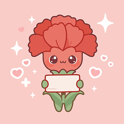 식물 캐릭터 꽃 분홍색 일러스트 사랑 웃음 귀여움 하트 카네이션 감사 국내일러스트 AI파일 모양 감정 컬러 컨셉 표정 파일형식 벡터