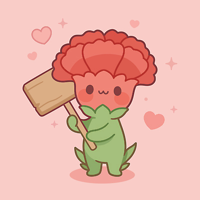 캐릭터 꽃 분홍색 일러스트 사랑 빨간색 귀여움 카네이션 감사 국내일러스트 AI파일 식물 감정 컬러 컨셉 파일형식 벡터