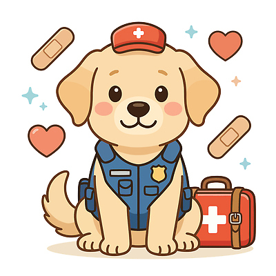 동물 캐릭터 일러스트 안전 귀여움 하트 반창고 도움 강아지 보호 경찰견 국내일러스트 AI파일 모양 컨셉 반려동물 의료용품 경찰 개 파일형식 벡터