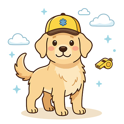 동물 캐릭터 일러스트 안전 귀여움 강아지 호루라기 국내일러스트 AI파일 컨셉 반려동물 개 파일형식 벡터