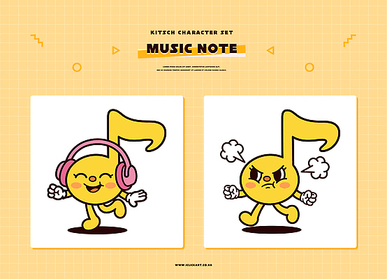 캐릭터 음표 일러스트 노란색 헤드폰 분노 즐거움 일러캐릭터 AI파일 기호 감정 음악 컬러 음향기기 파일형식 벡터