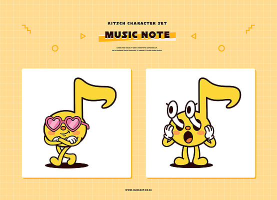 캐릭터 음표 일러스트 사랑 노란색 귀여움 놀람 즐거움 일러캐릭터 AI파일 기호 감정 음악 컬러 컨셉 표정 파일형식 벡터
