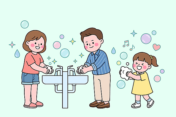 손 교육 일러스트 가족 모션 건강 웃음 일상 물 부모 청결 물방울 위생 즐거움 세면대 예방 비누 손씻기 생활습관 환절기 국내일러스트 AI파일 자연요소 계절 감정 관계 표정 라이프 신체부위 위생용품 씻기 습관 파일형식 벡터