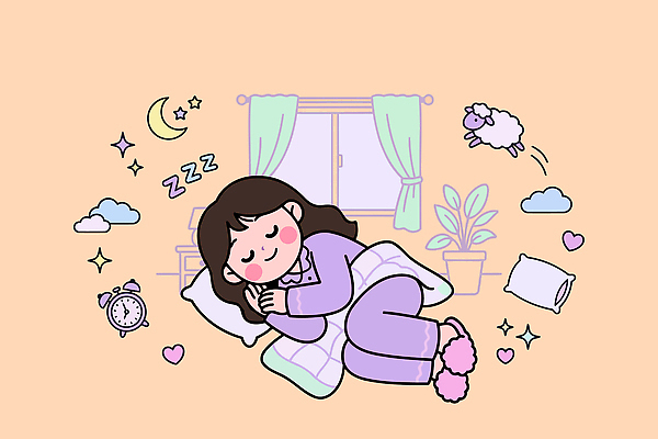 식물 동물 시계 일러스트 창문 휴식 건강 소녀 꿈 방 잠 양 수면 밤 편안함 환절기 국내일러스트 AI파일 계절 여자 어린이 컨셉 포유류 감각 파일형식 벡터