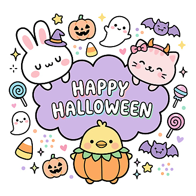 동물 캐릭터 일러스트 호박 병아리 사탕 장식 파티 귀여움 고양이 할로윈 토끼 유령 즐거움 박쥐 국내일러스트 AI파일 감정 컨셉 채소 포유류 조류 디저트 이벤트 반려동물 파일형식 벡터