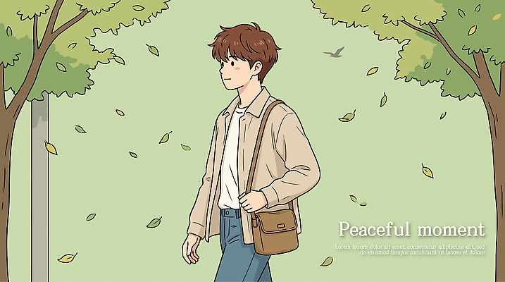 나무 남자 일러스트 자연 나뭇잎 거리 일상 평화 걷기 산책 사색 국내일러스트 AI파일 식물 컨셉 잎 생각 모션 휴식 사람 라이프 생태계 파일형식 벡터