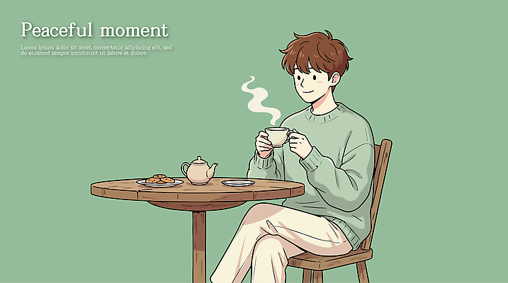 남자 음료 일러스트 탁자 휴식 따뜻함 일상 과자 평화 카페 시간 찻주전자 사생활 국내일러스트 AI파일 가구 컨셉 주전자 디저트 사람 라이프 상점 파일형식 벡터