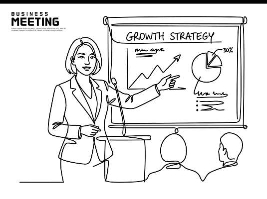 라인일러스트 일러스트 비즈니스 회의 그래프 협력 직장 설명 자료 정보 발표 군중 기획 전략 리더쉽 국내일러스트 AI파일 회사 모션 사람 파일형식 벡터