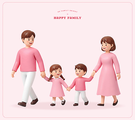 PSD 편집이미지 행복 분홍색 가족 함께함 사랑 웃음 부모 걷기 봄 즐거움 편집3D 계절 감정 컬러 컨셉 관계 모션 표정 3D 파일형식
