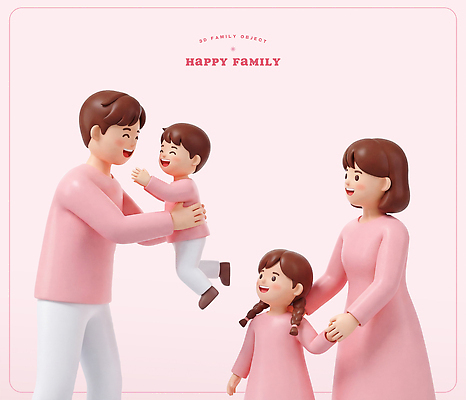 PSD 편집이미지 행복 어린이 분홍색 가족 안기 함께함 사랑 웃음 부모 손잡기 봄 즐거움 동행 놀기 편집3D 계절 감정 컬러 컨셉 관계 모션 표정 사람 3D 파일형식