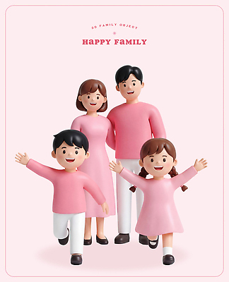 PSD 편집이미지 행복 분홍색 가족 함께함 웃음 성인 봄 편집3D 계절 감정 컬러 컨셉 관계 표정 사람 3D 파일형식