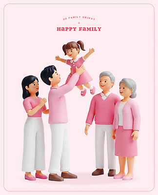 PSD 편집이미지 할아버지 딸 행복 할머니 얼굴 분홍색 가족 놀이 엄마 사랑 웃음 봄 아빠 즐거움 편집3D 계절 여자 노년 남자 감정 컬러 관계 표정 신체부위 3D 파일형식