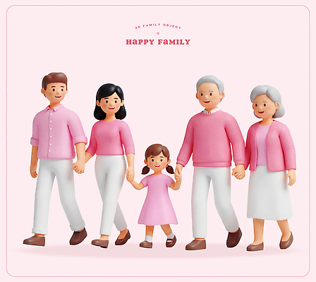 PSD 편집이미지 손 할아버지 딸 할머니 분홍색 가족 엄마 함께함 사람 걷기 봄 아빠 편집3D 계절 여자 노년 남자 컬러 컨셉 관계 모션 신체부위 3D 파일형식