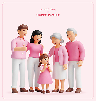 PSD 편집이미지 여자 남자 행복 어린이 분홍색 가족 사랑 웃음 소녀 부모 봄 모임 조부모 편집3D 계절 감정 컬러 관계 표정 사람 3D 파일형식
