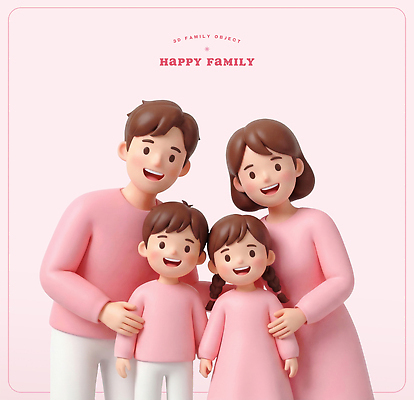 PSD 편집이미지 여자 남자 행복 어린이 분홍색 가족 포옹 함께함 사랑 미소 부모 봄 자녀 편집3D 계절 감정 컬러 컨셉 관계 안기 표정 사람 3D 파일형식