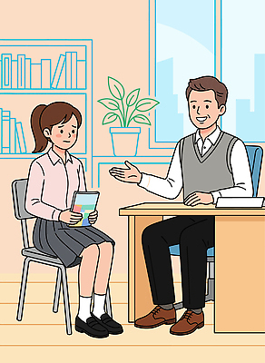 학생 교육 일러스트 교실 학교 책장 대화 설명 학습 교사 자료 가르침 질문 상담 소통 진로 국내일러스트 AI파일 직업 가구 컨셉 모션 말하기 파일형식 벡터