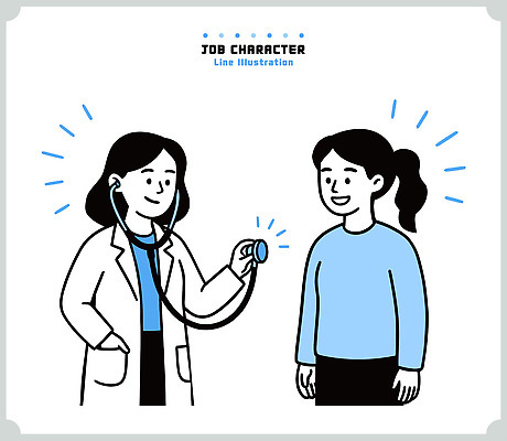직업 여자 일러스트 의학 청진기 커뮤니케이션 건강 병원 대화 사람 치료 파란색 건강관리 진료 다양 환자 의사 전문직 점검 솔루션 국내일러스트 AI파일 컬러 다수 의료기기 관리 말하기 의료진 파일형식 벡터